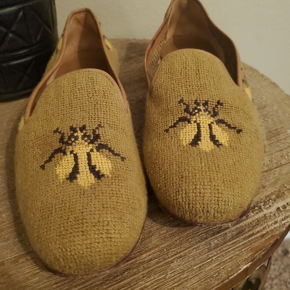 STUBBS & WOOTTON Signature Bee Yellow Brown Needlepoint Slip-On Loafers Size 9 - Picture 5 of 11